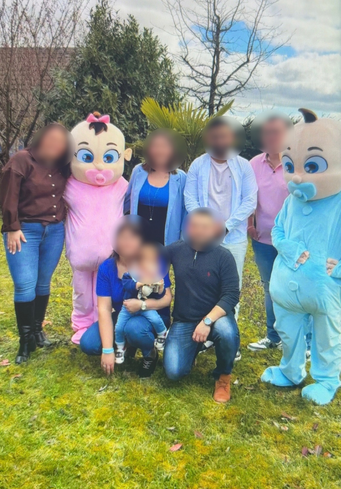 Mascottes bébé rose et bleu lors d'une fête