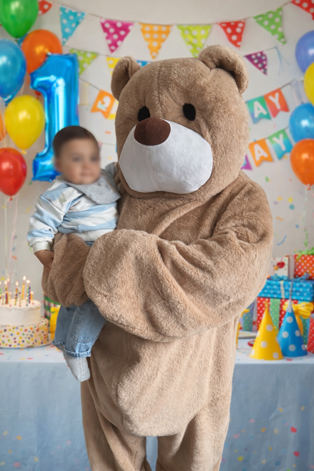 Mascotte ours pour un premier anniversaire